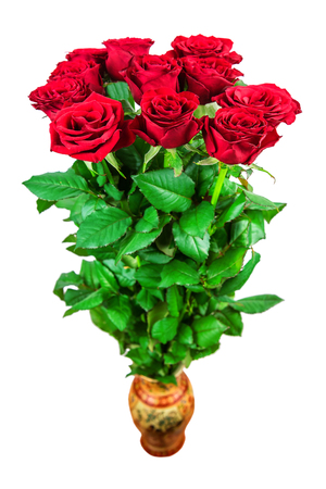 a bouquet of red roses isolated on whiteの写真素材