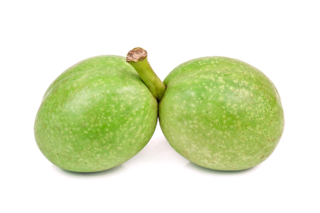 pair of green walnut isolated on whiteの写真素材