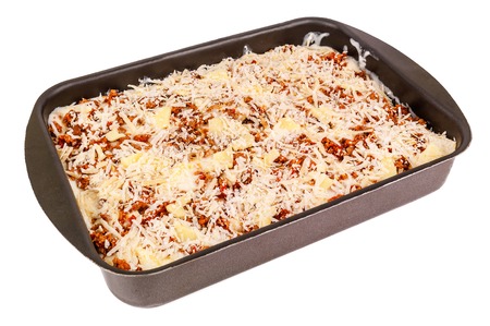 raw lasagna isolated on whiteの写真素材