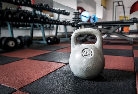 grey Kettle Bell in the gymの写真素材