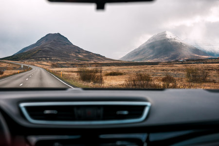 Iceland landscape through the car window