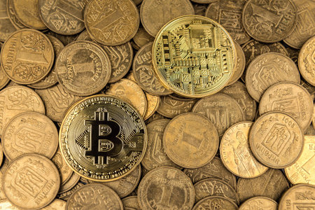 bitcoin and other coins as texture