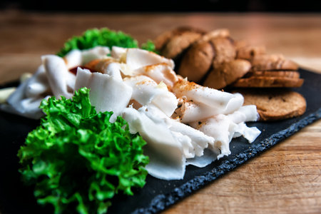delicious pork lard with breadcrumbs and lettuce