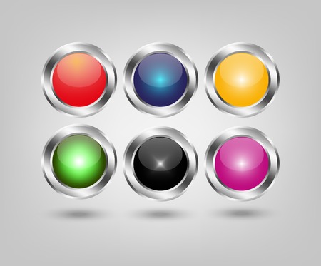 Set of six glossy buttons on metal base,For web designのイラスト素材