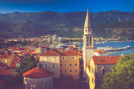 View of the old town of Budva in summertime. Montenegro.の写真素材