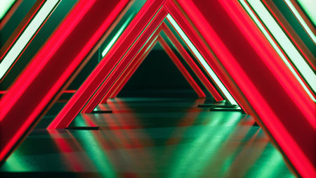 3d rendering of an abstract background with red and green lines.の素材