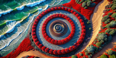 Aerial view of beautiful sand dunes in the shape of a spiralの素材
