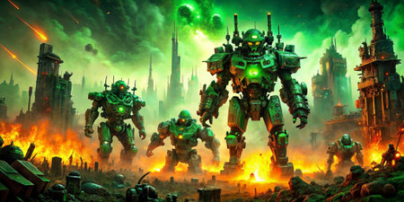 Battle scene with battle scene on the background. 3d rendering.の素材