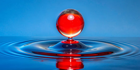 Falling drops of water. Splash effect after collision a falling drops with water Surfaceの素材