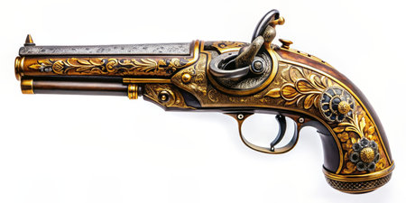 Antique gun isolated on a white background. Antique pistol.の素材