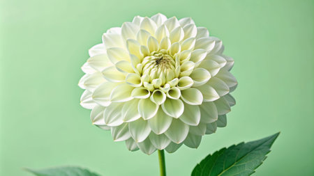 White dahlia flower isolated on green background. Close-up.の素材