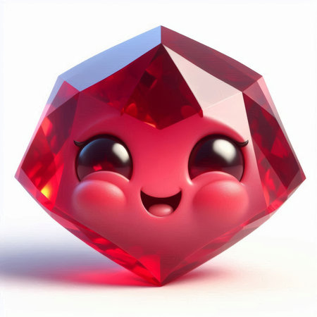 emoticon face on a red diamond, 3d render illustrationの素材