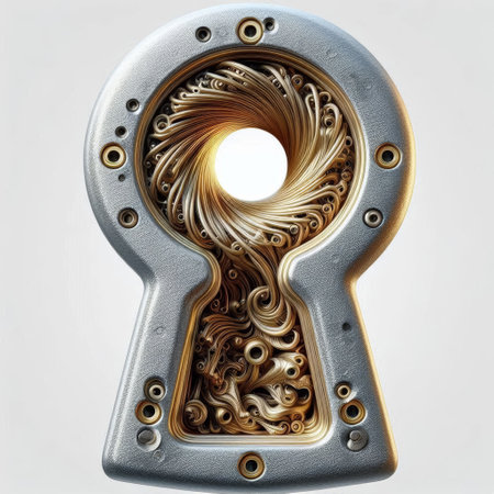 Keyhole made of metal on white background. 3d illustration.の素材