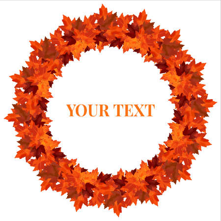 Round wreath of autumn maple branches. Vector wreath for cozy autumn designs, cafes, menus, banner adのイラスト素材