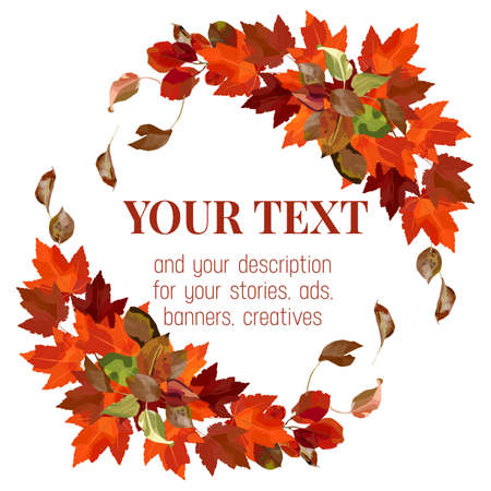 Banner with autumn branches. Vector wreath for autumn designs, autumn cafes, menus, banner ad, storiesのイラスト素材