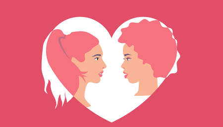 Same-sex love. Valentines day. Valentine card. Women in love. Same-sex coupleのイラスト素材