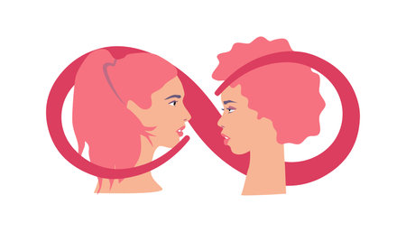 Same-sex love. Valentines day. Valentine card. Women in love. Same-sex couple. Love you for infinityのイラスト素材