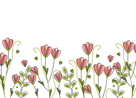 Floral background, flowers with a stroke. Pink spring flowers on a white background. vectorのイラスト素材
