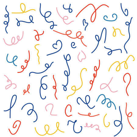 Colorful doodle scribble. Creative minimalist style art background for children or trendy design with basic shapes. Drawing by hand.のイラスト素材