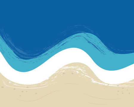 Summer landscape in a flat style. Sea, waves and sand. The concept of a summer holiday at seaのイラスト素材