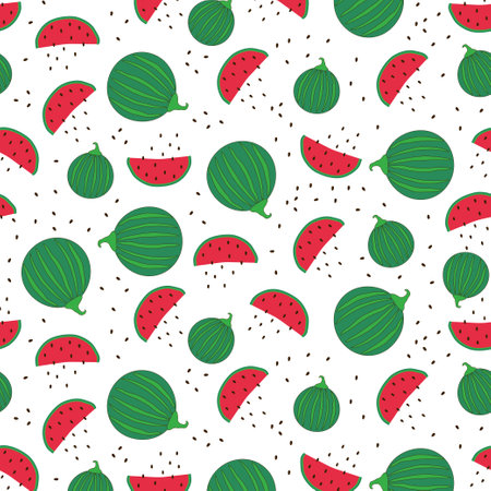 Seamless summer pattern with watermelons on a white background. Vectorのイラスト素材