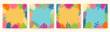 Vector set of social media stories design templates, backgrounds with space for text. Summer vacation conceptのイラスト素材