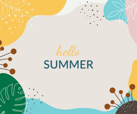 Summer banner design in muted colors. Web page, site design. Tropical plant outlines in editable strokeのイラスト素材