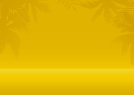 Frame from the shadow of tropical leaves on a yellow background. Summer tropical leaf. Origami exotic hawaiian jungle, summertime background. Minimal style.のイラスト素材