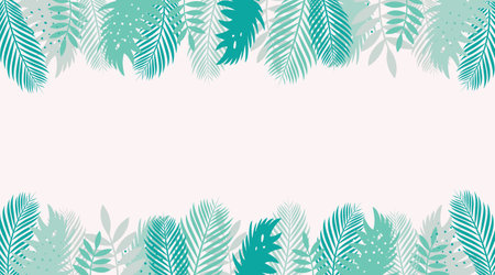 Frame of tropical leaves in green tones with space for text, presentation in the middle. Vector background. Summerのイラスト素材