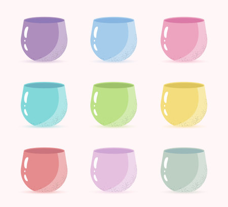 Set of flower pots in flat style. Multi-colored flower pots.For the design of applications, stickers, prints, patterns.のイラスト素材