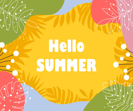 Hello Summer banner. Trendy texture. Season vocation, weekend, holiday logo. Summer Time Wallpaper. Summer vector Lettering text. Fashionable styling.のイラスト素材