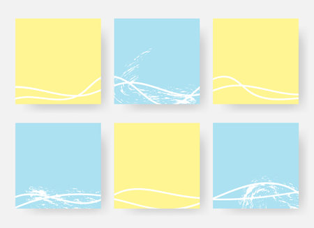 6 templates for notes. Yellow and blue patterns with a pattern. Patterns with shadow. Vectorのイラスト素材
