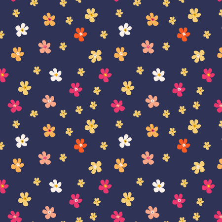 Cute floral pattern. Seamless vector texture. Print with colorful flowers on a purple background.のイラスト素材