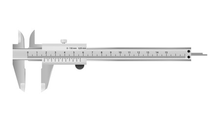 The realistic vernier caliper and scale. Measuring tool and equipment. Editable Illustration isolated on white background.Vectorのイラスト素材