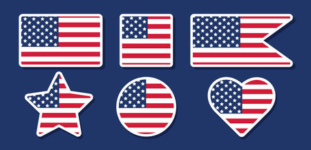 USA flag in different geometric shapes on a blue background. US flag symbol image. Vectorのイラスト素材