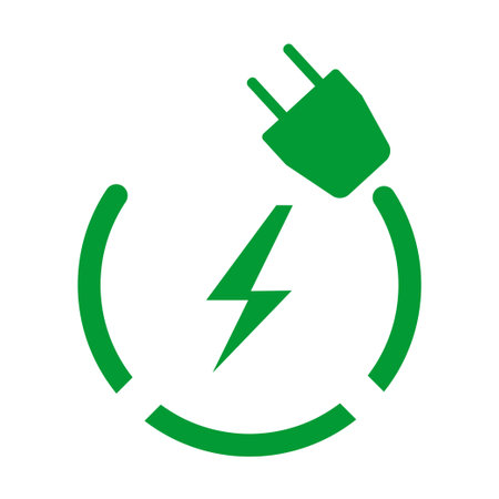 electric plug icon. Electrical plug with lighting symbol. Green energy logo or icon vector design template with electric plugsのイラスト素材