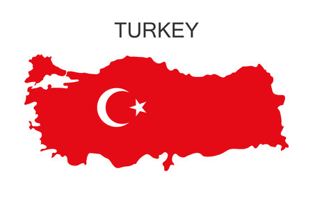 The outline of Turkey painted in the color of the national flag. Turkey map in red with crescent and star. Vectorのイラスト素材