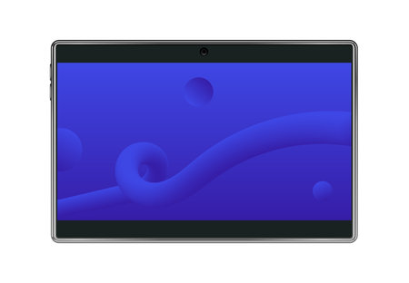 Realistic tablet computer lock screen with abstract blue geometric wallpaper. Realistic image of a tablet on a white background. vectorのイラスト素材