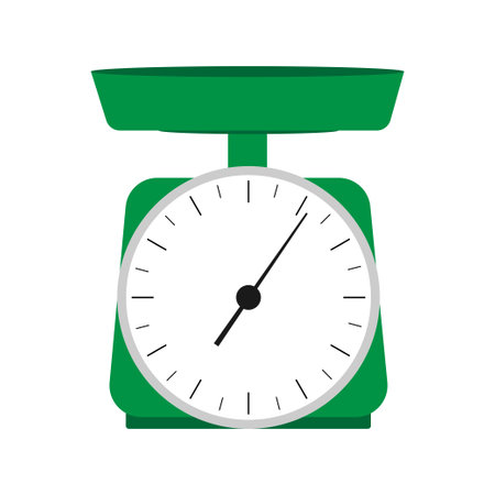 Domestic weigh scale icon. Green scales for weighing products in a flat style with a dial. vectorのイラスト素材