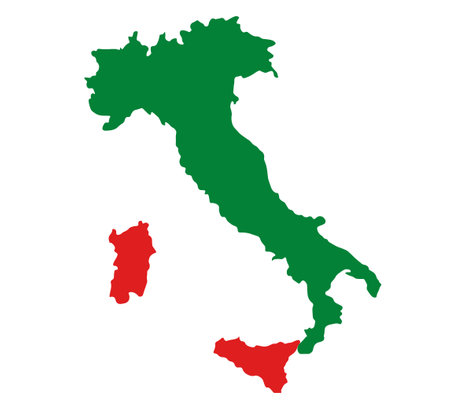 Map of Italy in green on a white background. Italy vector map. Italy map with islandsのイラスト素材