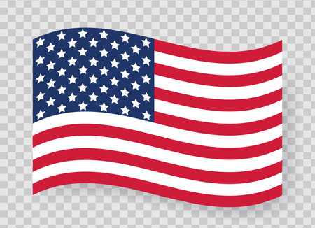 Waving flag of america. USA flag on transparent background. Isolated United States of America vector flat illustrationのイラスト素材