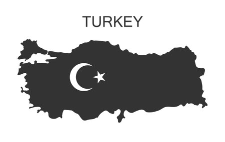 The outline of Turkey painted in the black color. Turkey map in black with crescent and starのイラスト素材