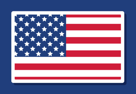 Sticker in the form of the flag of America on a blue background. Vectorのイラスト素材