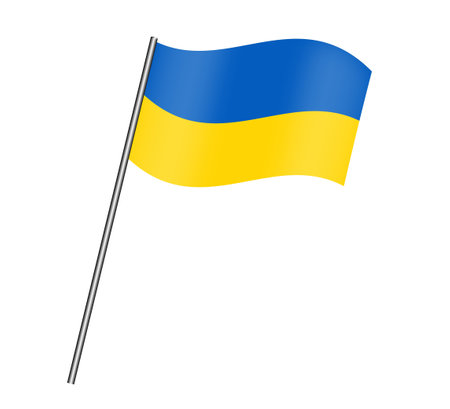 Realistic flag of Ukraine. Vector flag on a stick. Flag of Ukraine on a white backgroundのイラスト素材