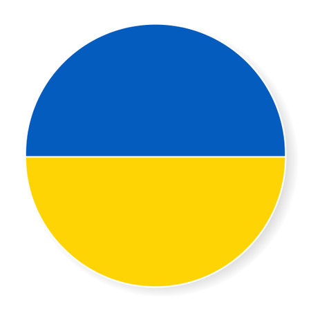The image of the flag of Ukraine in the form of a circle with a stroke and a shadow. Vectorのイラスト素材