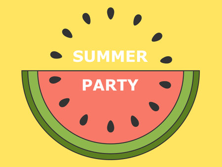 Watermelon on a yellow background. Summer. Summer party invitation, poster, banner. Vectorのイラスト素材