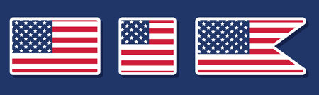 USA flag in different geometric shapes on a blue background. US flag symbol image. Vectorのイラスト素材