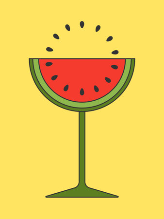 Watermelon in the form of a glass in a strokeWatermelon on a yellow background. vector illustrationのイラスト素材