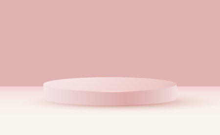 Minimalistic stage with a round podium. A cylindrical podium against a background of soft postel tones . Vectorのイラスト素材