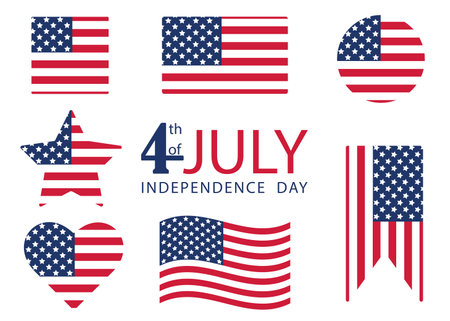 4th of July. USA Independence Day. Flags of the USA with congratulations on Independence Day. Usable for greeting cards, banner, background. Vectorのイラスト素材